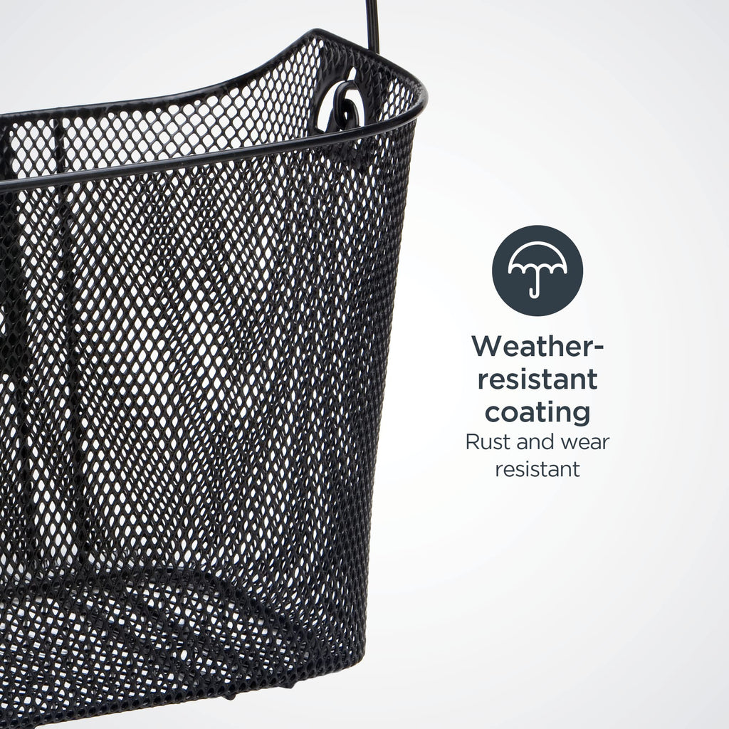 Schwinn Wire Bike Basket features a weather-resistant coating, ideal for daily use. Available at Curat Cart.