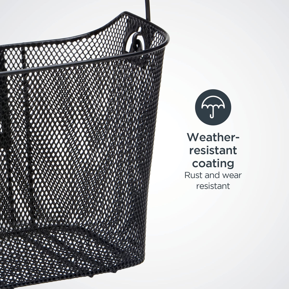 Schwinn Wire Bike Basket features a weather-resistant coating, ideal for daily use. Available at Curat Cart.