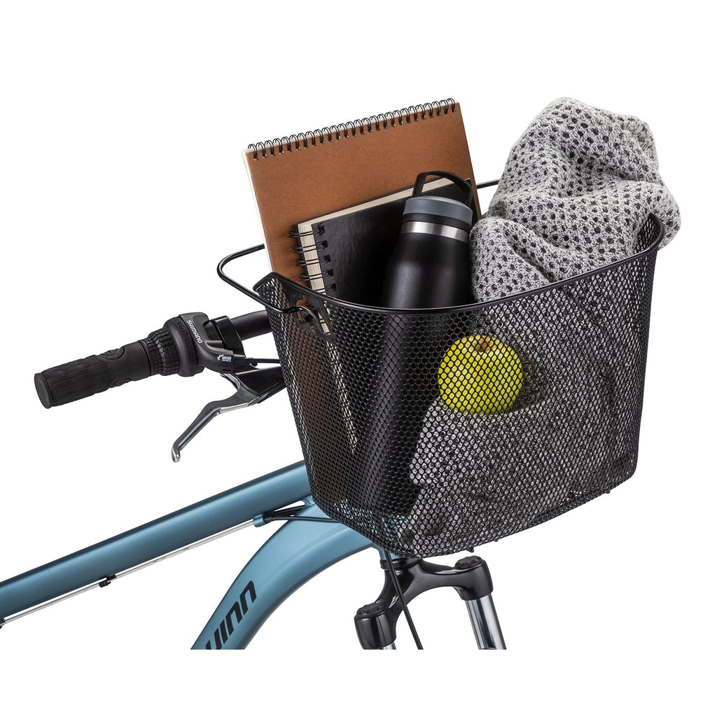 Schwinn Wire Bike Basket featuring durable mesh design, ideal for carrying essentials. Available at Curat Cart.