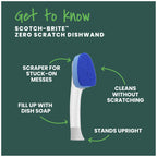 Scotch-Brite Non-Scratch Dishwand Kit features a scraper for tough messes, ideal for cleaning without scratching. Available at Curat Cart.