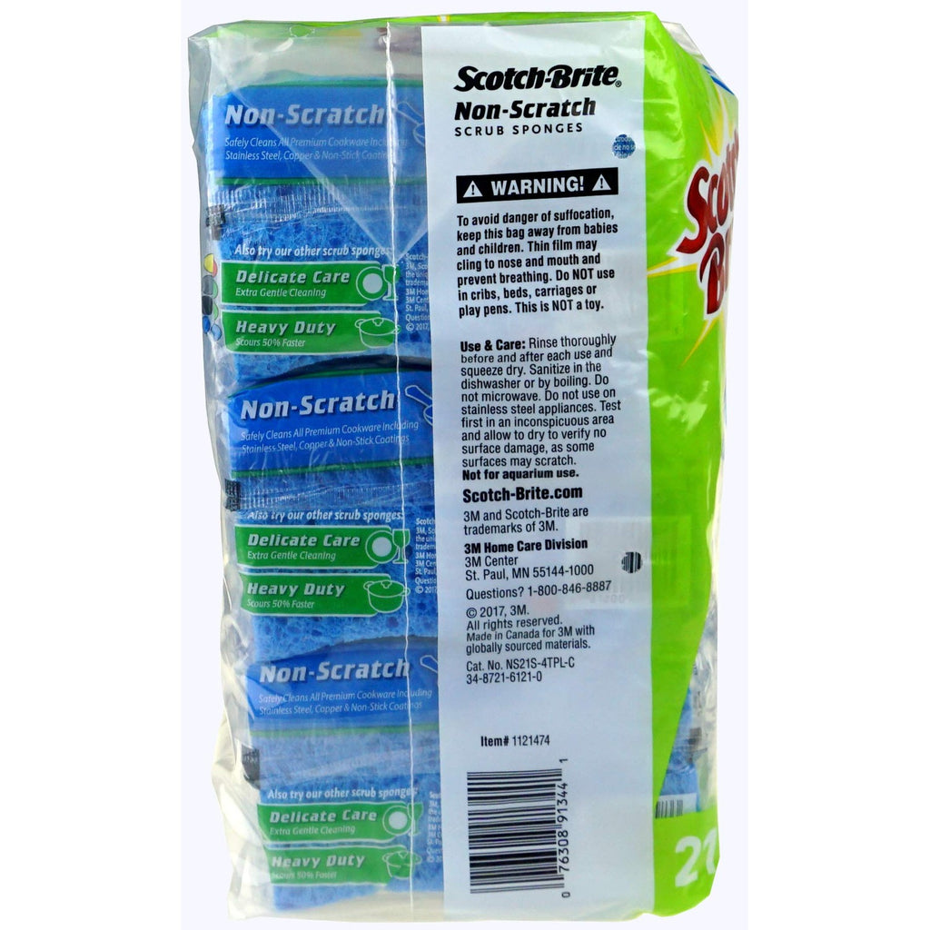 Scotch-Brite Non Scratch Scrub Sponges, 100% Authentic, available in India at Curat Cart for delicate care cleaning tasks.
