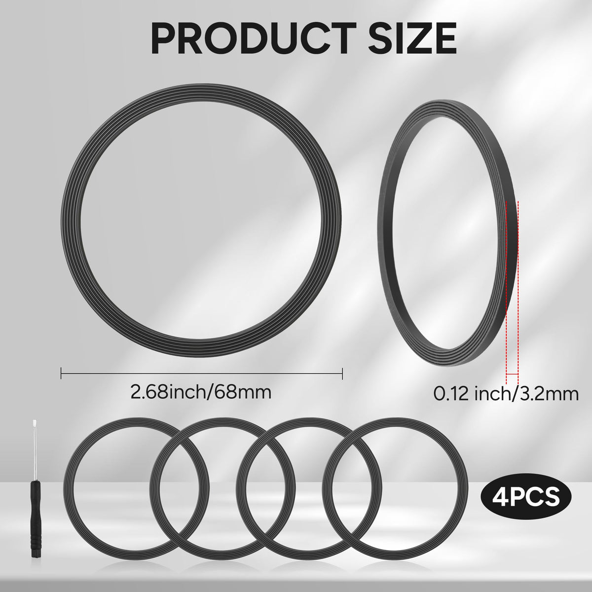 High-quality Seal Ring Replacement for Owala FreeSip Lid, includes four pieces with precise dimensions. Available at Curat Cart.
