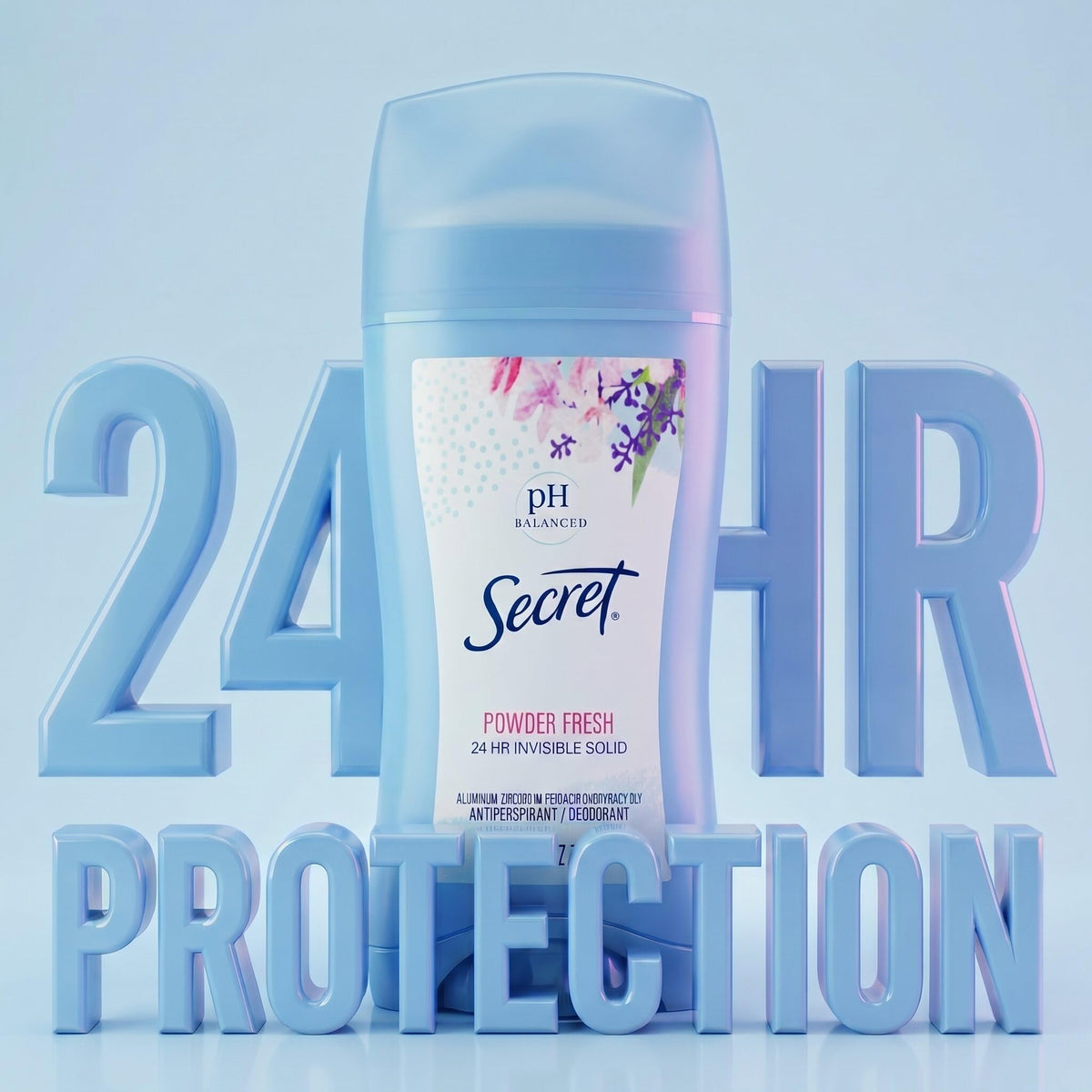 Premium imported Secret deodorant offers 24-hour protection with a refreshing powder fresh scent for all-day confidence.