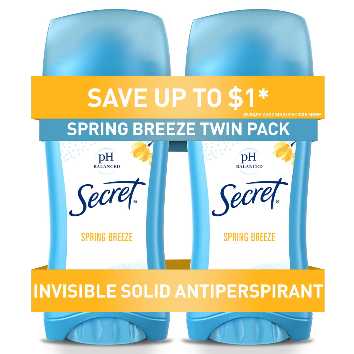 Authentic Secret Anti-Perspirant Deodorant twin pack in Spring Breeze. Enjoy long-lasting freshness and comfort.