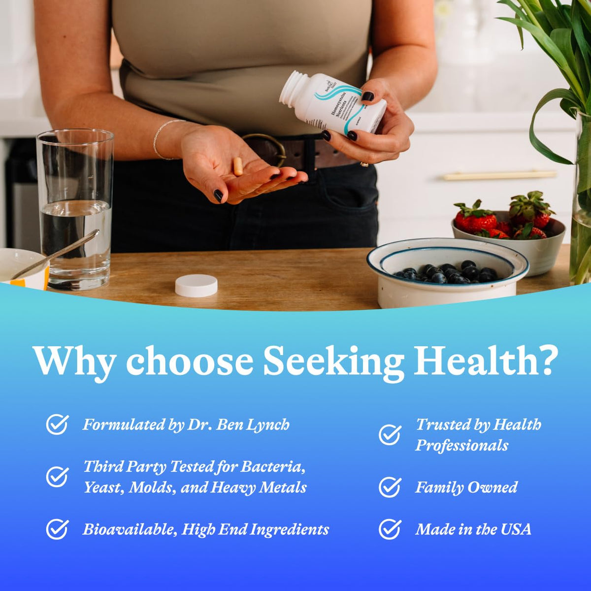 Premium imported Seeking Health Homocysteine Nutrients, formulated by Dr. Ben Lynch, trusted by health professionals for optimal health. Available at Curat Cart.