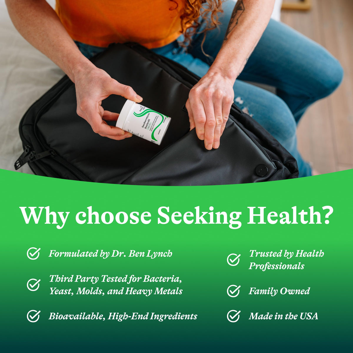 Premium imported Seeking Health Saccharomyces Boulardii, formulated by Dr. Ben Lynch, trusted by health professionals. Available at Curat Cart.