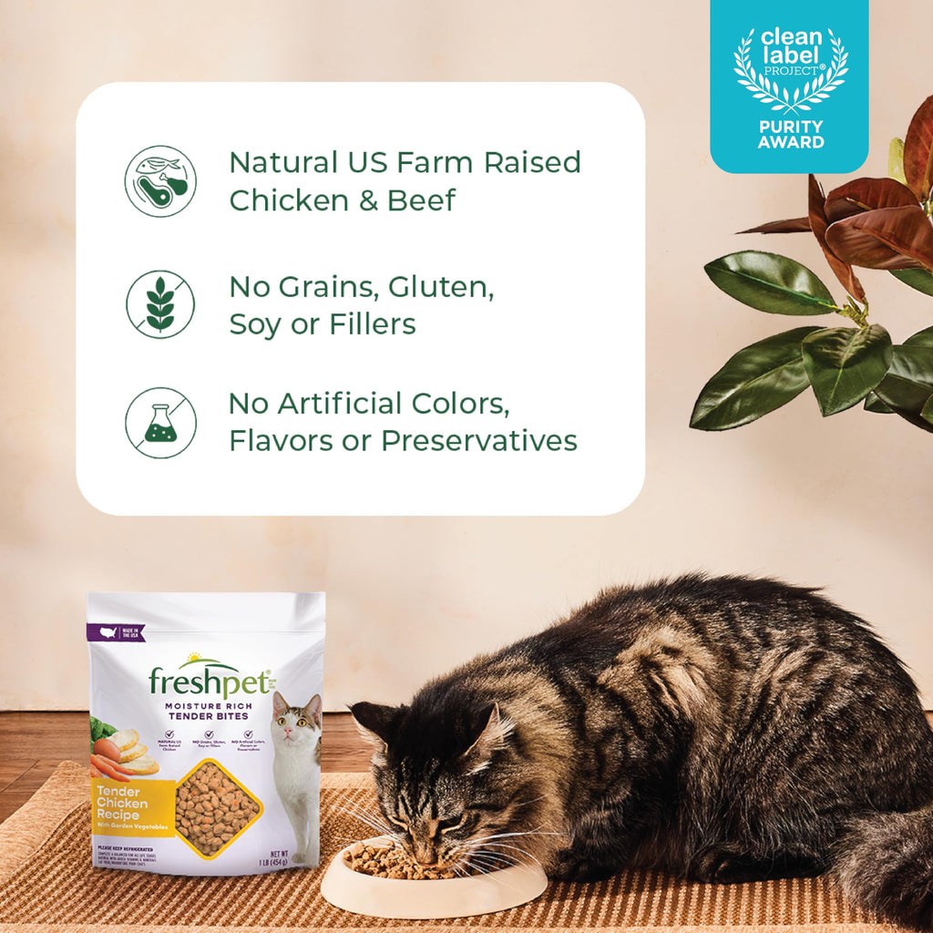 Premium imported Freshpet Chicken Cat Food offers tender bites made from natural US farm-raised chicken, available at Curat Cart.