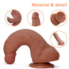 Explore the premium quality of this realistic silicone dildo, showcasing detailed texture and sturdy base. Available at Curat Cart.
