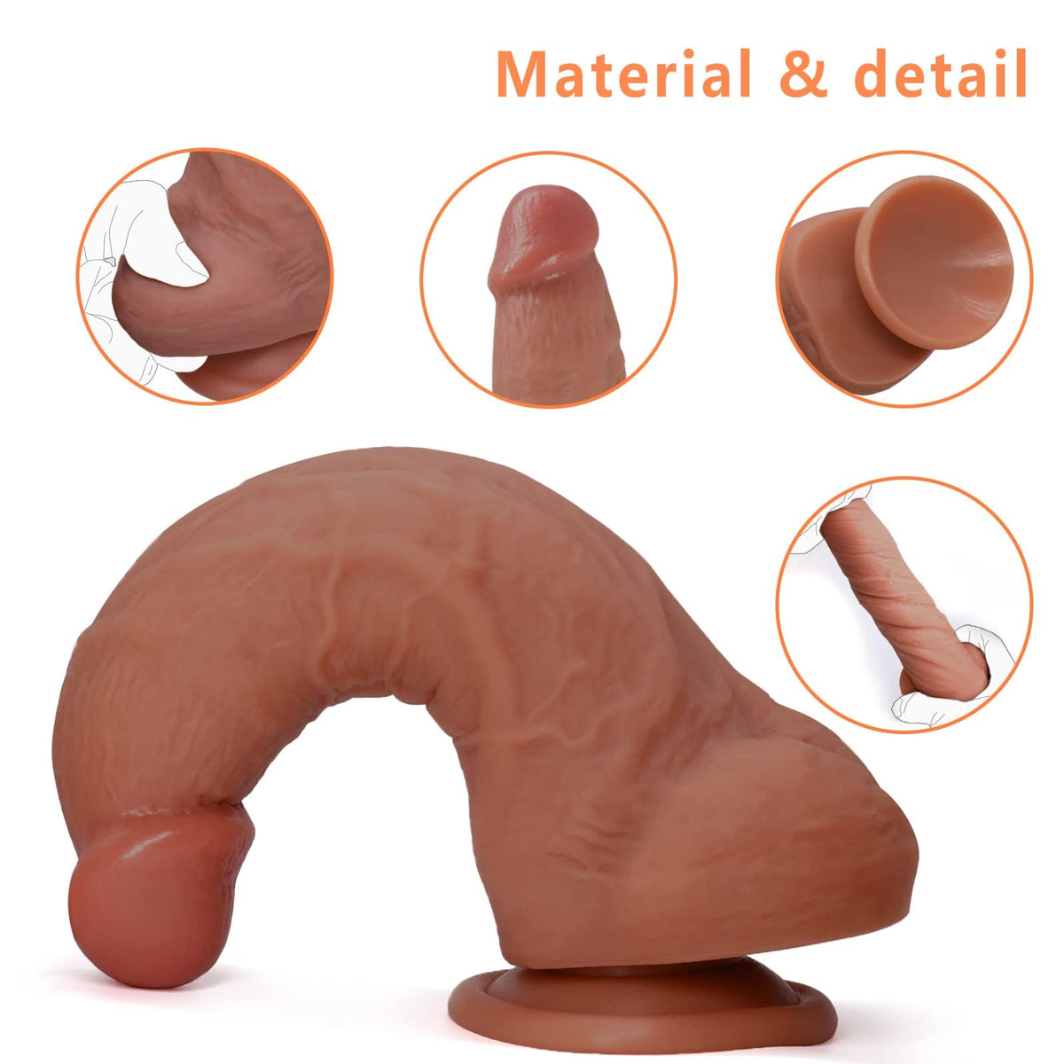 Explore the premium quality of this realistic silicone dildo, showcasing detailed texture and sturdy base. Available at Curat Cart.