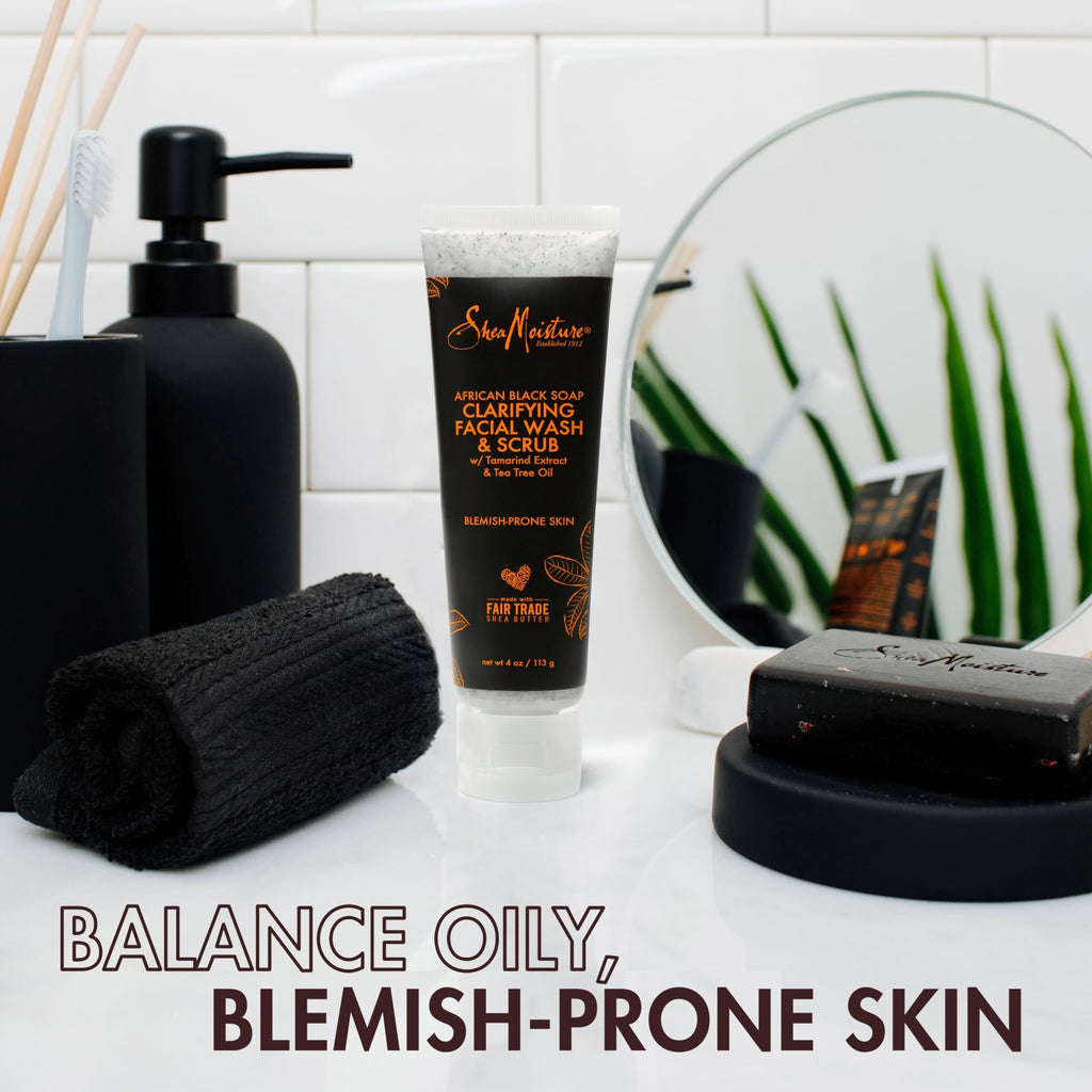 SheaMoisture Black Soap Facial Wash & Scrub, perfect for oily, blemish-prone skin. Verified by CuratCart for quality.