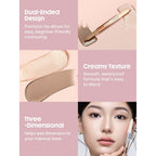 Showcase of SHEGLAM Fine Line 2-In-1 Nose Contour with dual-ended design and creamy texture for easy blending.