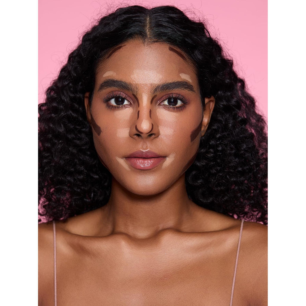 Model showcasing SHEGLAM Fine Line 2-In-1 Nose Contour & Blend, perfect for precise sculpting. Premium imported product.