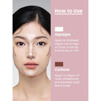 Model demonstrates application of SHEGLAM 2-in-1 Nose Contour and Highlighter for perfect sculpting. Authentic product use instructions.