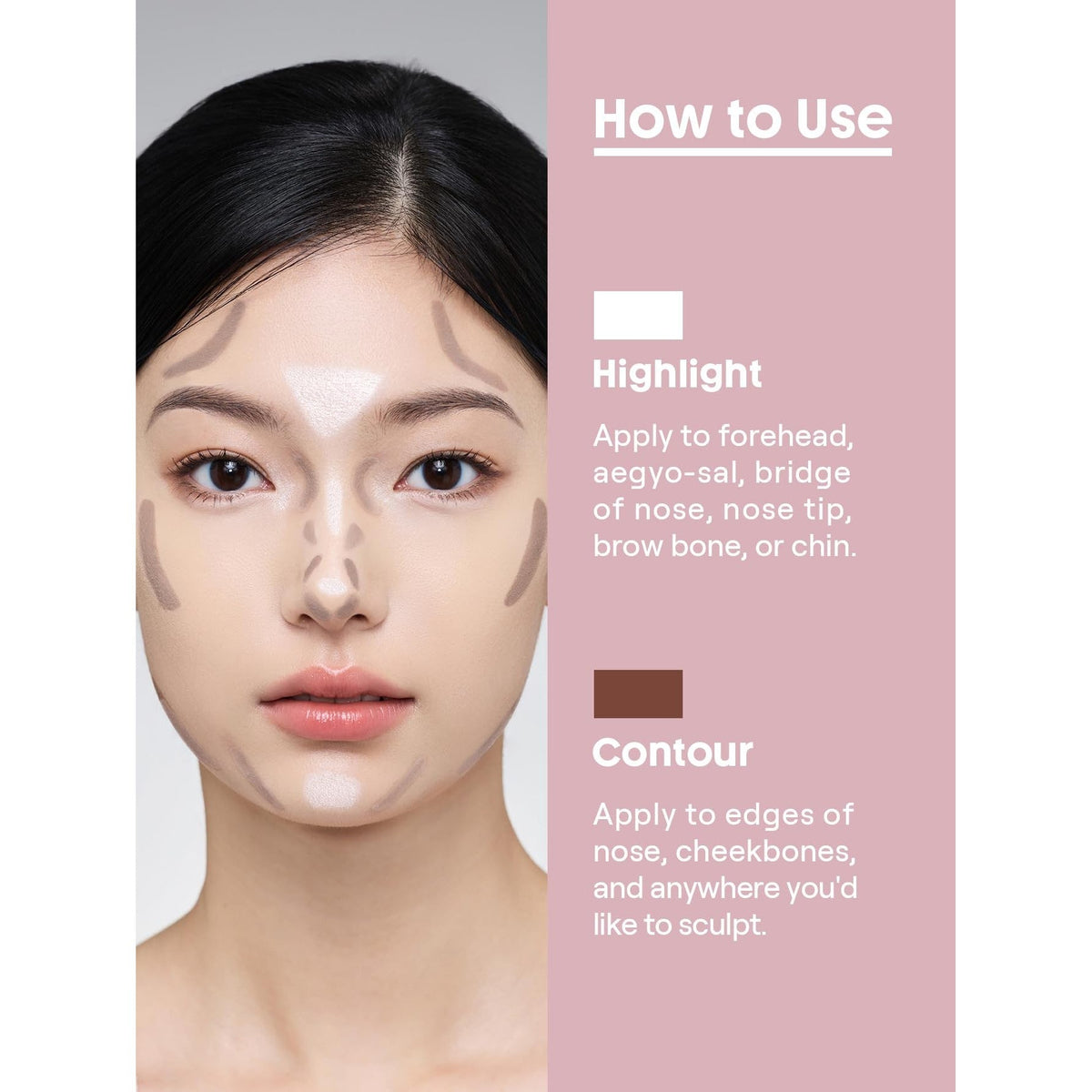 Model demonstrates application of SHEGLAM 2-in-1 Nose Contour and Highlighter for perfect sculpting. Authentic product use instructions.