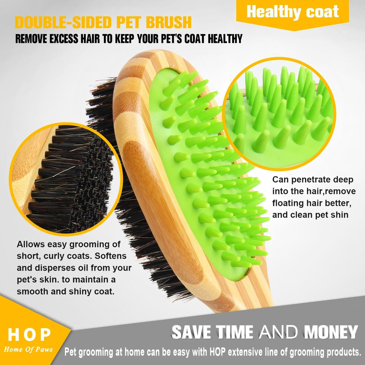 Double-sided short hair dog brush in official packaging from Curat Cart, designed for easy grooming and a shiny coat.
