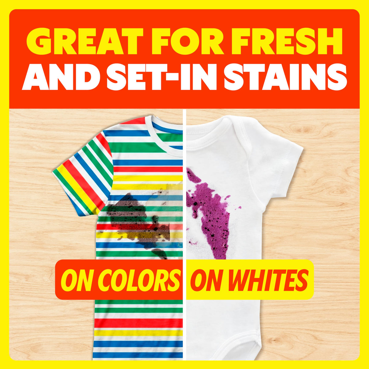 Shout In-Wash Stain Remover effectively tackles fresh and set-in stains on colors and whites, showcasing premium quality. Available at Curat Cart.