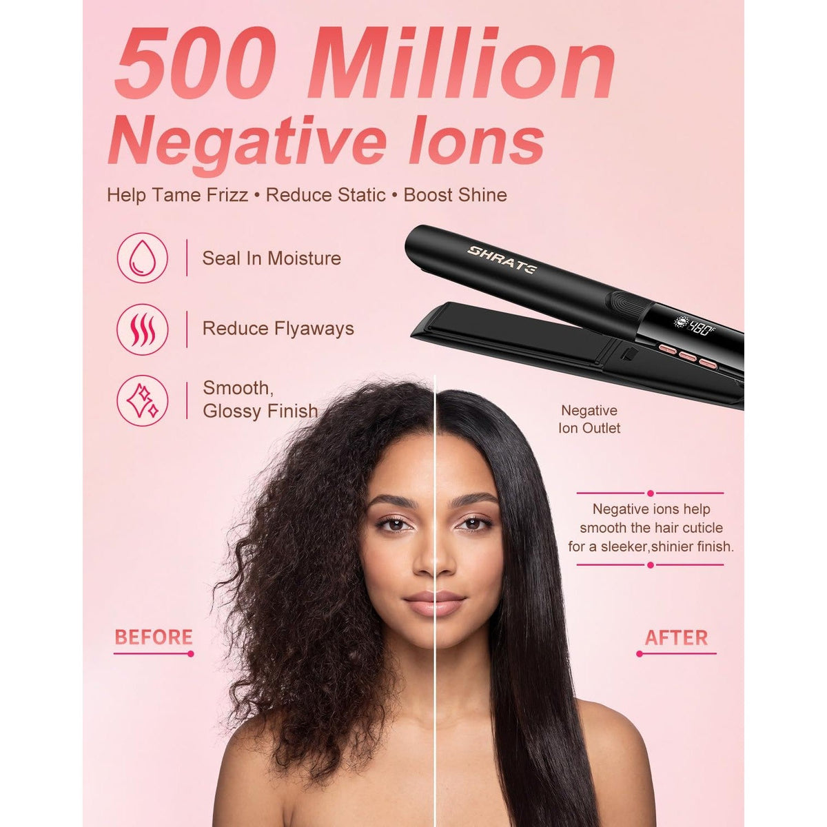 Experience authentic styling with SHRATE Flat Iron. Tames frizz, reduces static, and boosts shine for gorgeous results.