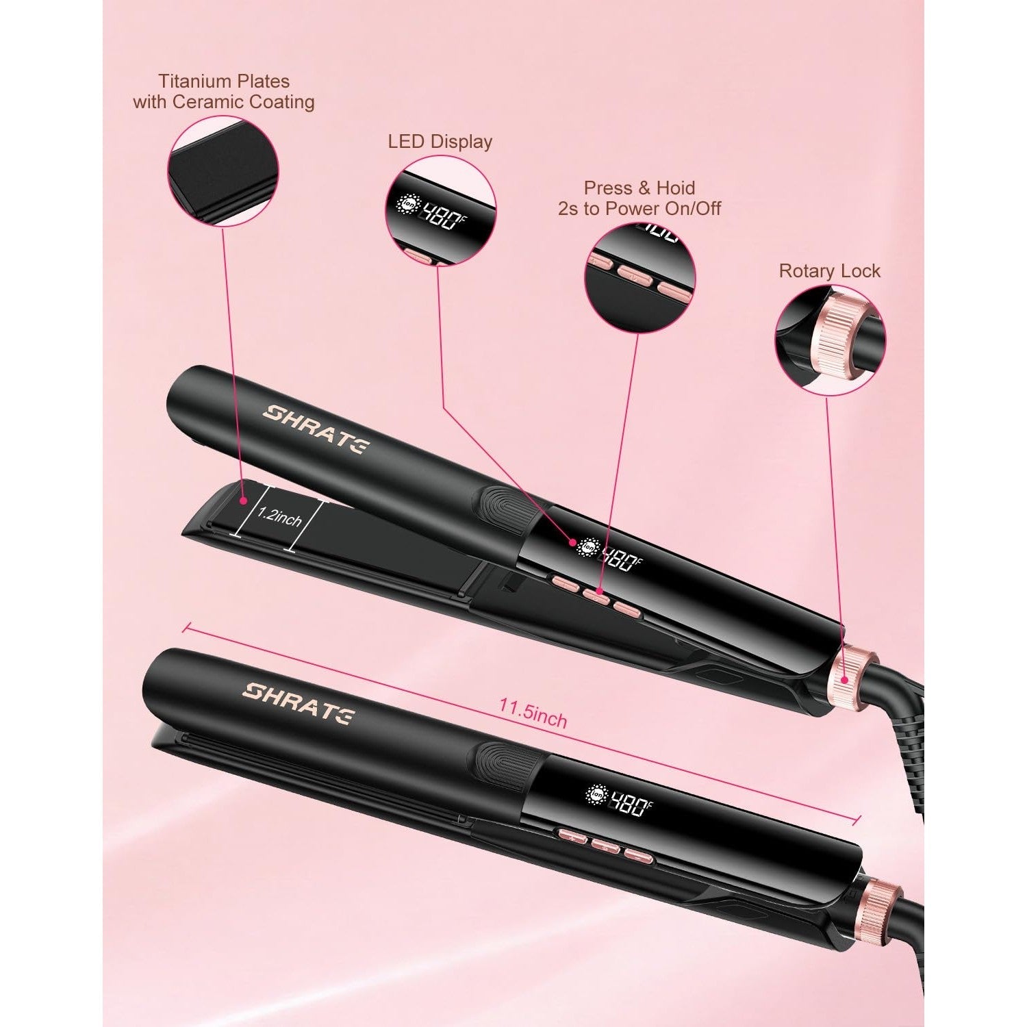 SHRATE 2i Flat Iron features titanium plates, LED display, and a rotary lock for safer styling. 100% genuine hair straightener.