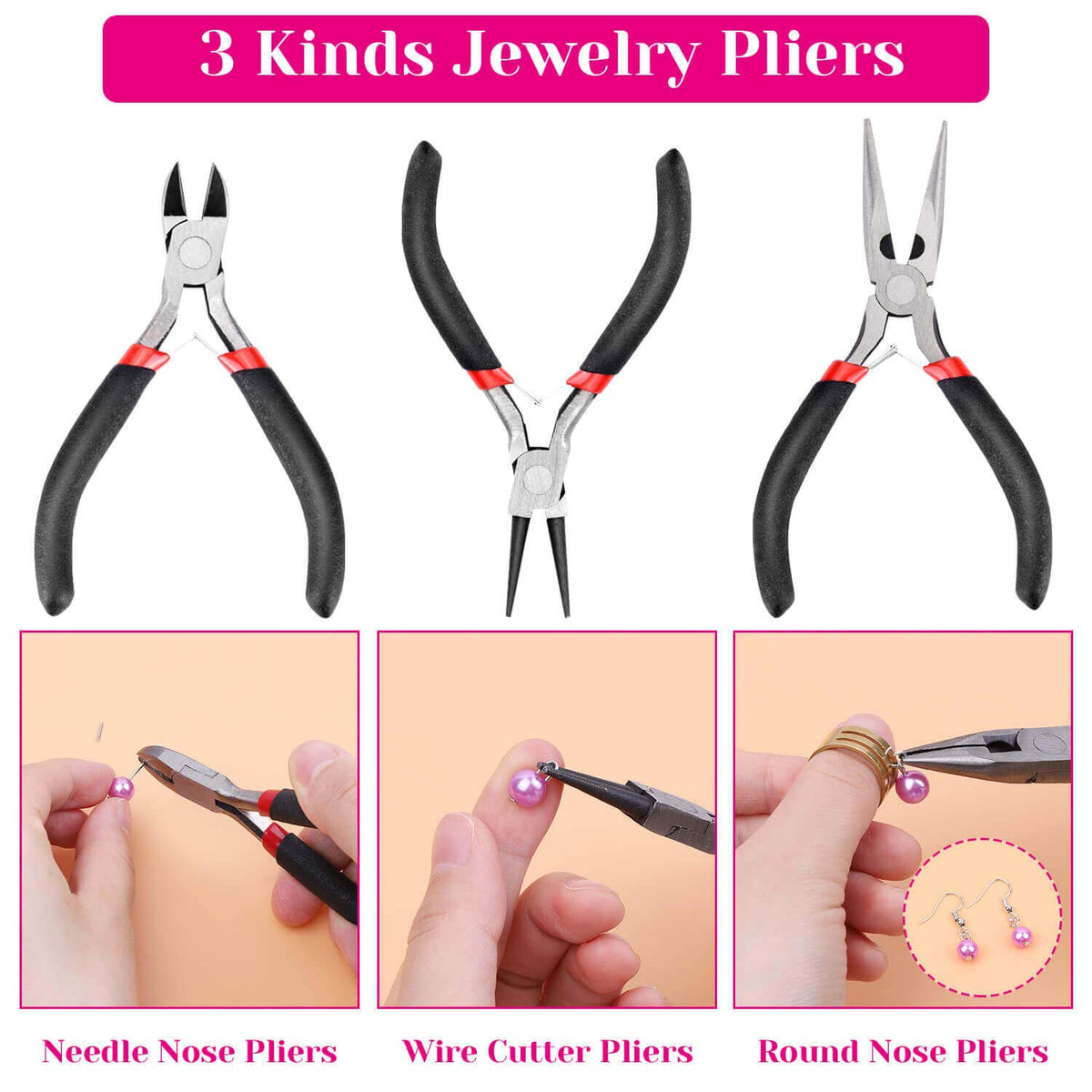 Explore the Shynek Jewelry Making Supplies Kit featuring three essential pliers, perfect for crafting exquisite jewelry. Available at Curat Cart.