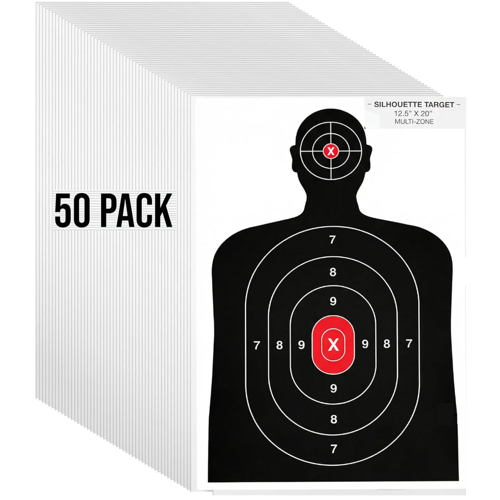 Premium imported Silhouette Paper Shooting Target pack from Curat Cart, featuring 50 multi-zone targets for precise shooting practice.