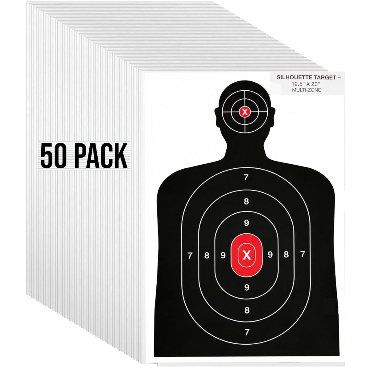 Premium imported Silhouette Paper Shooting Target pack from Curat Cart, featuring 50 multi-zone targets for precise shooting practice.