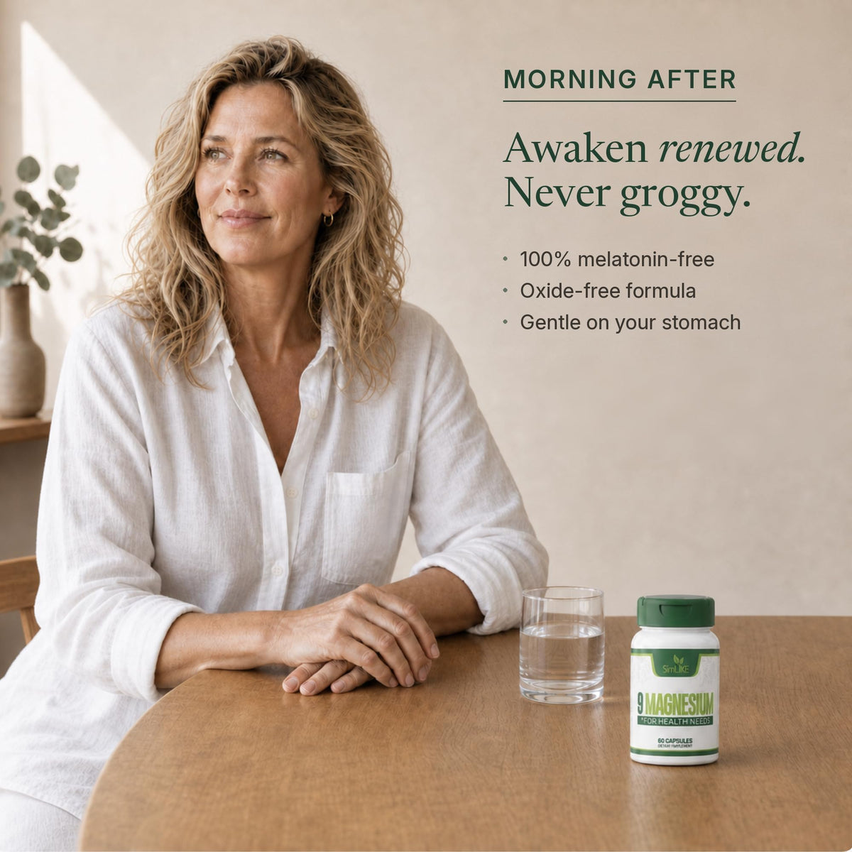 Simlike Magnesium Complex for Women, specially curated by Curat Cart, supports renewal without grogginess. Perfect for daily wellness.