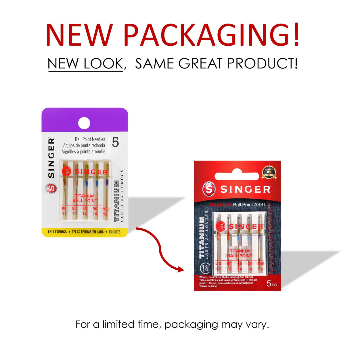 Discover SINGER Titanium Ball Point Needles in new packaging, 100% Authentic and available at Curat Cart in India.