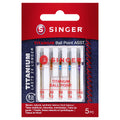 Discover SINGER Titanium Ball Point Needles, premium imports perfect for knit and synthetic fabrics, available at Curat Cart.