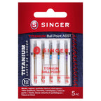 Discover SINGER Titanium Ball Point Needles, premium imports perfect for knit and synthetic fabrics, available at Curat Cart.