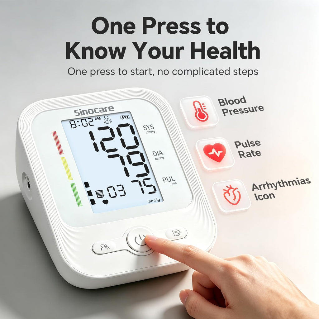 Monitor your health easily with the Sinocare Blood Pressure Monitor, 100% Authentic and available at Curat Cart in India.