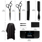 Sirabe 10 PCS Hair Cutting Scissors Set includes scissors, comb, cape, clips, and storage case for professional use.