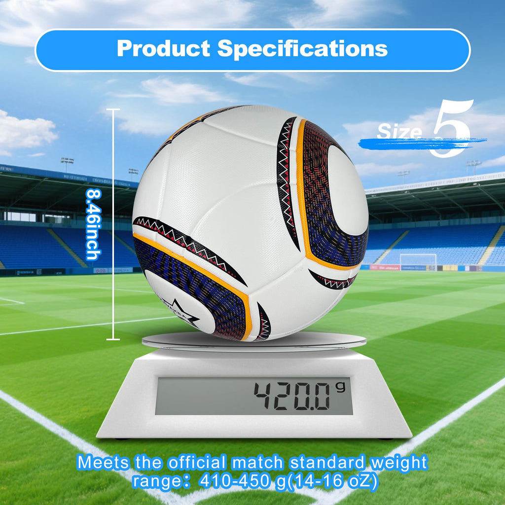 Premium waterproof PU leather soccer ball, size 5, showcasing high-quality finish. Available at Curat Cart.