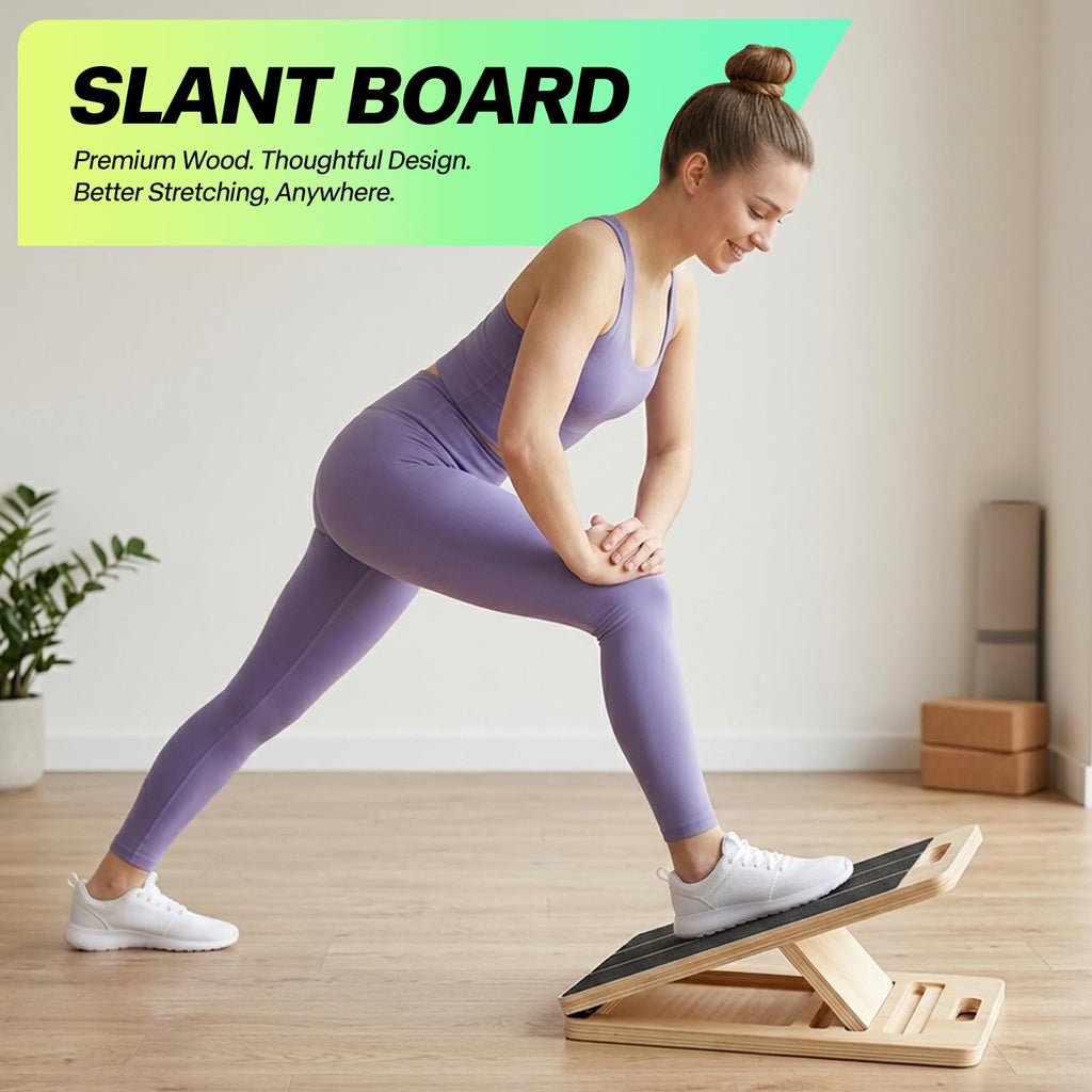 Adjustable Calf Stretch Board in premium wood, designed for better stretching. Imported quality, available at Curat Cart.