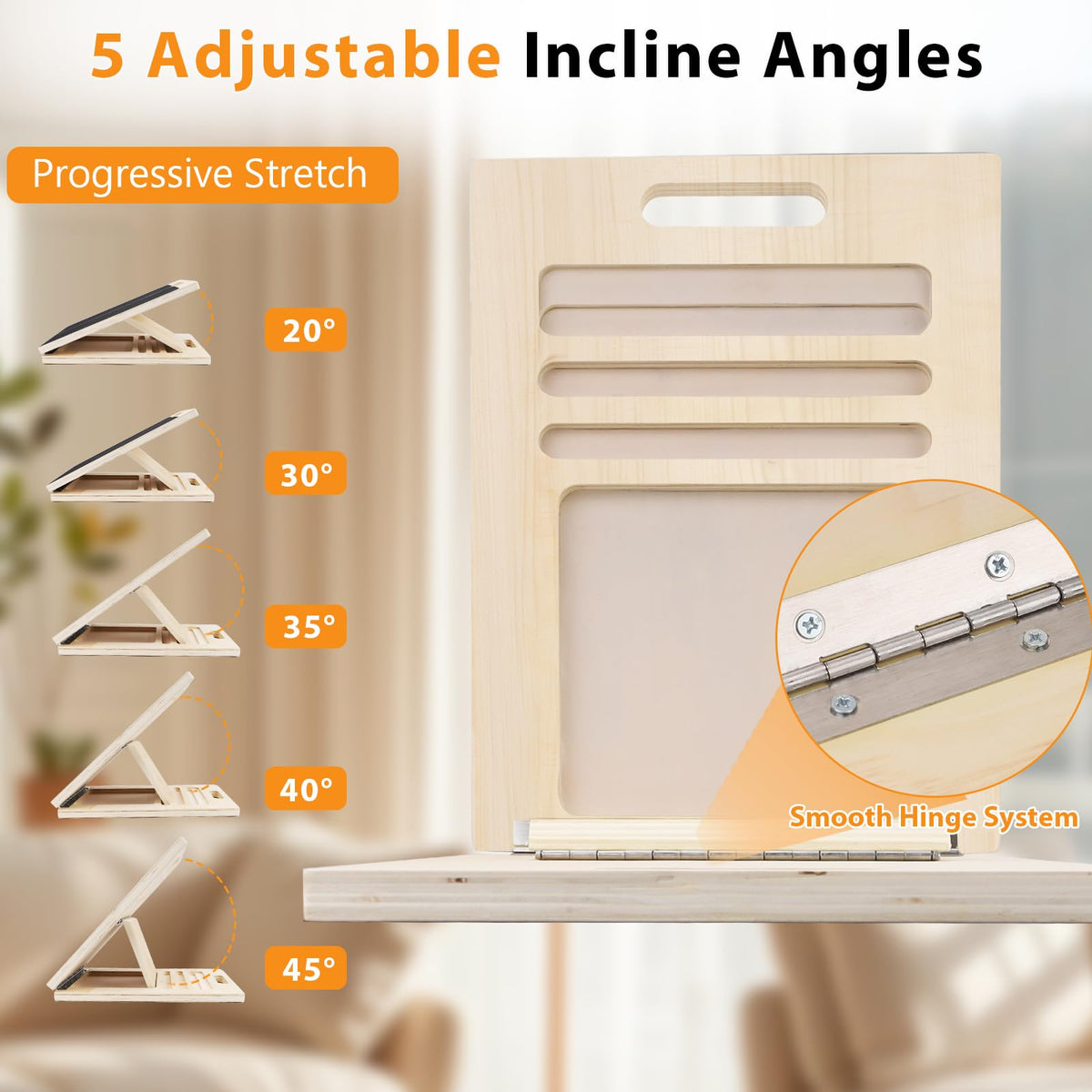 Explore the Adjustable Wooden Slant Board with 5 incline angles, featuring smooth hinge system and premium wood finish at Curat Cart.