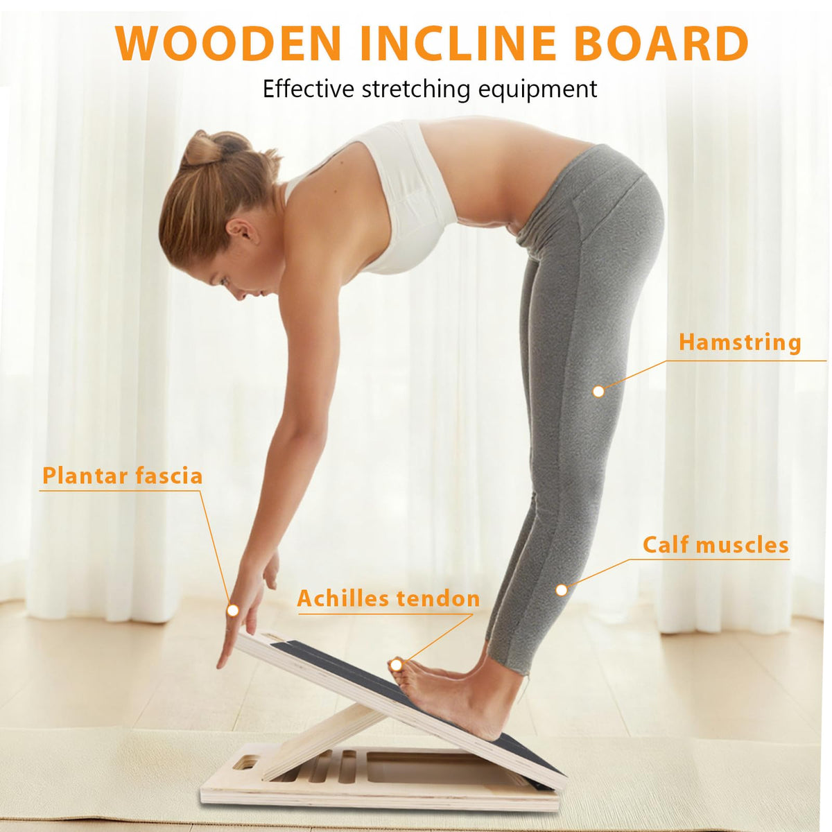 Experience ultimate flexibility with the adjustable wooden slant board, specially curated by Curat Cart for effective stretching and muscle relief.
