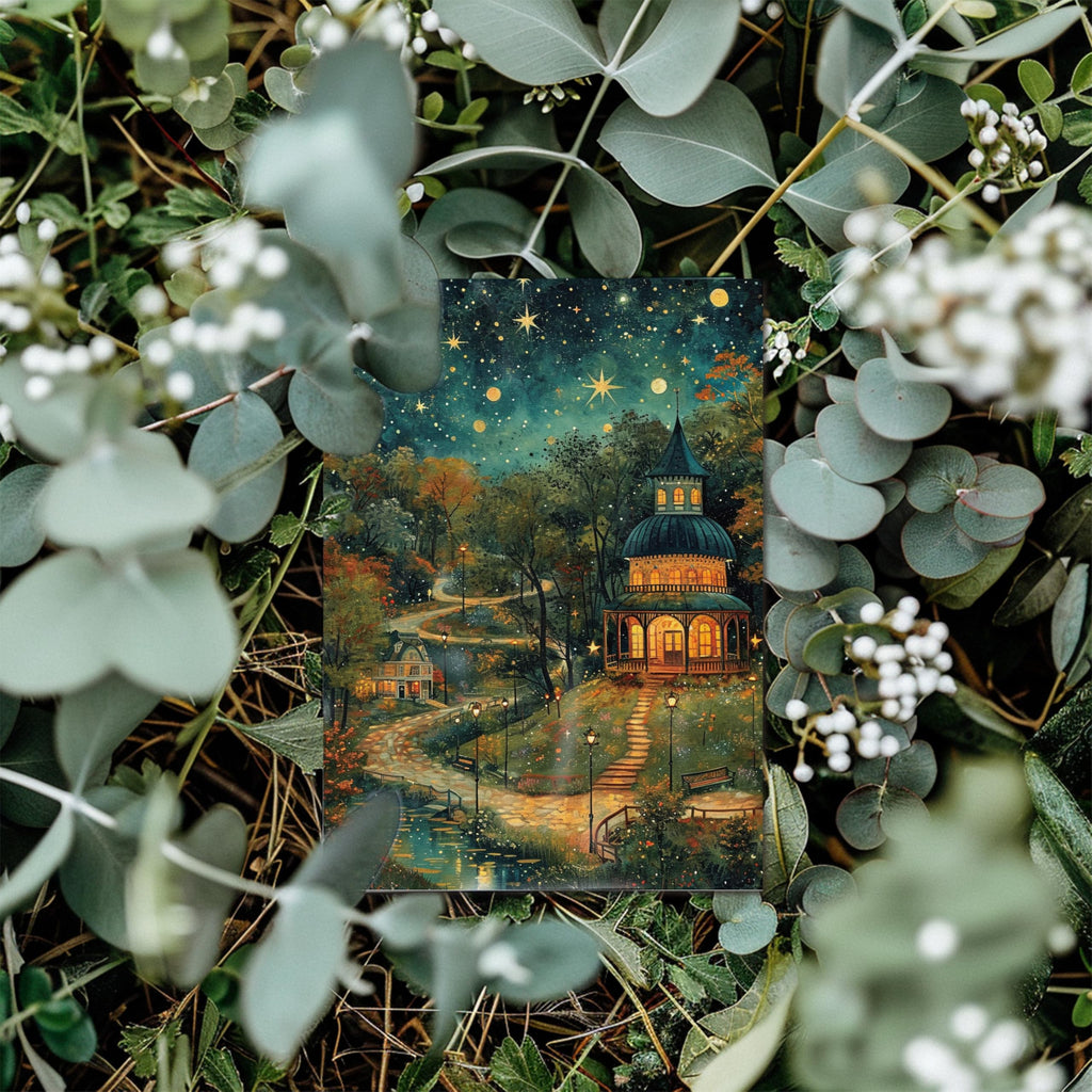 Explore the SLAPAFLIFE Blank Greeting Cards, specially curated by Curat Cart, adorned with enchanting night scene designs. Perfect for any occasion.