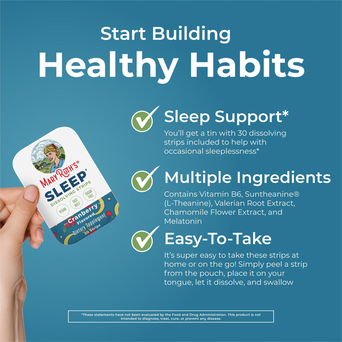 MaryRuth's Sleep Dissolving Strips support restful sleep with natural ingredients. Perfect for nightly relaxation, available at Curat Cart.