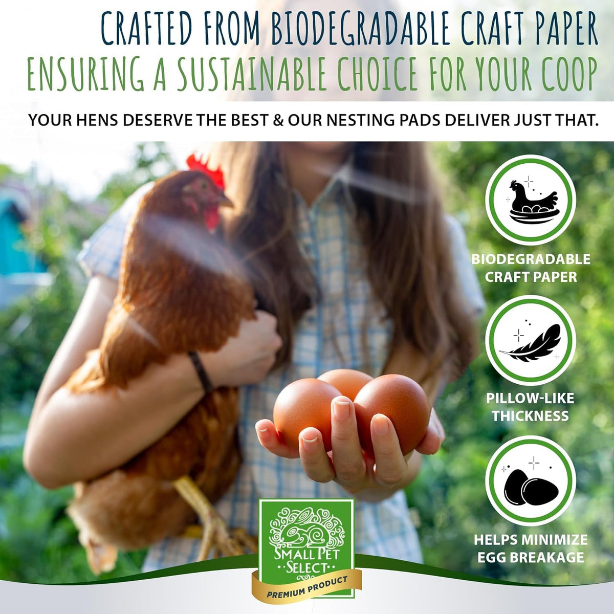 Small Pet Select Chicken Nesting Pads crafted from biodegradable craft paper, ensuring a sustainable choice for your coop. Available at Curat Cart, 100% Authentic.
