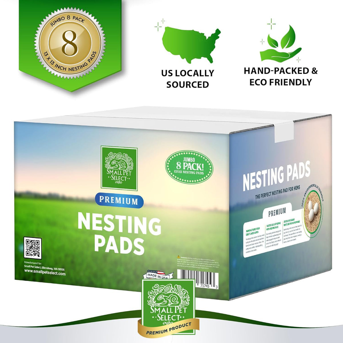 Premium Small Pet Select Chicken Nesting Pads in eco-friendly, hand-packed official packaging from Curat Cart, perfect for small pets.