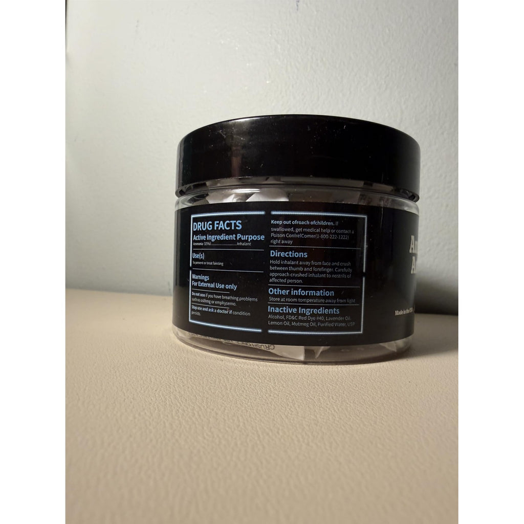 High-quality packaging of Smelling Salts First Aid, featuring essential drug facts and usage directions, available at Curat Cart.