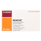 Smith and Nephew Adhesive Remover Wipes in official packaging, gently removes adhesives while reducing skin irritation. Available at Curat Cart.