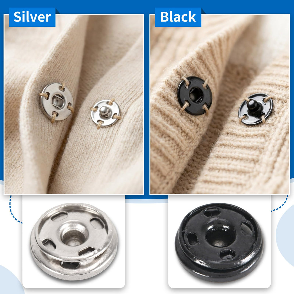Upgrade your sewing with the Snap Button Kit from Curat Cart, featuring stylish silver and black options for versatile use.
