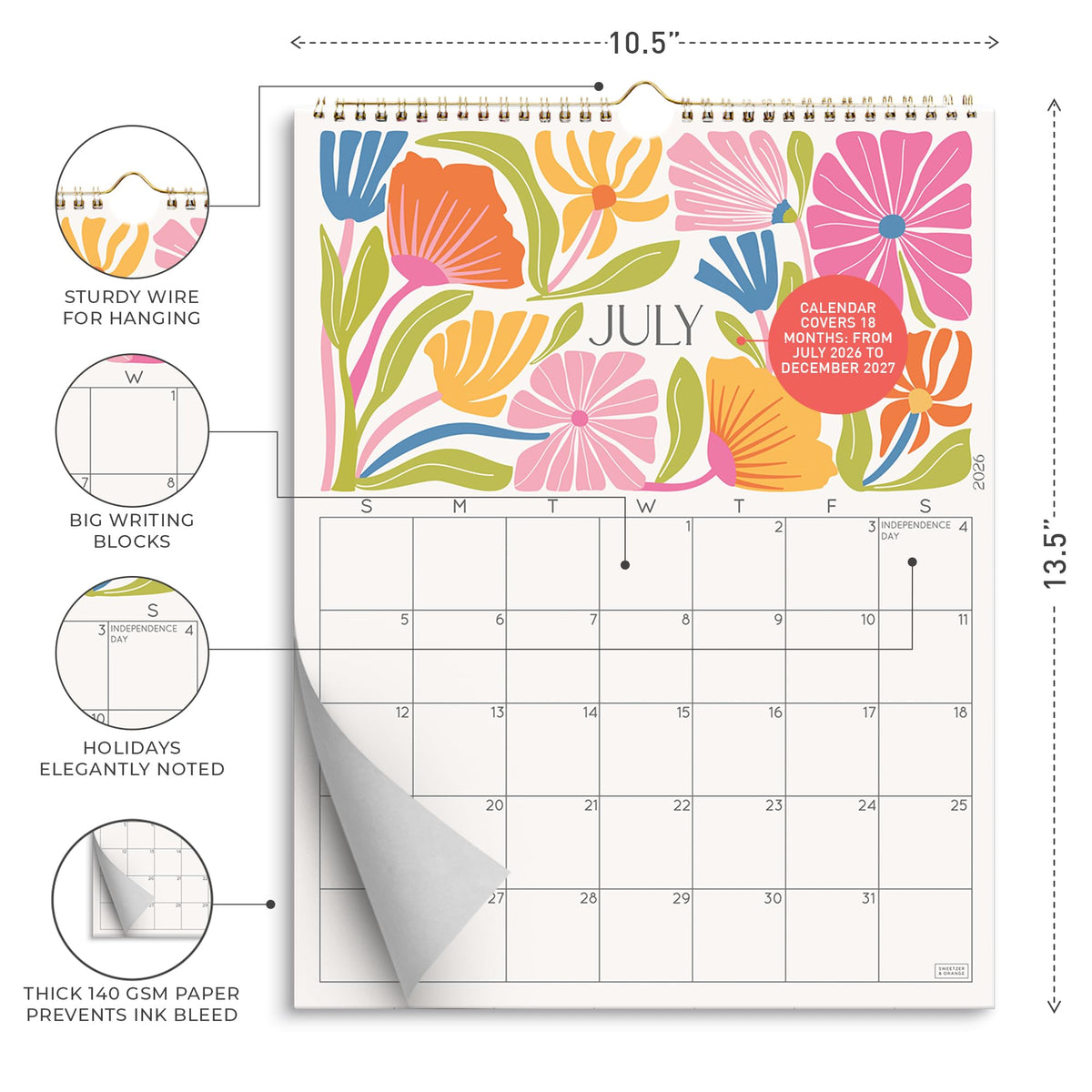 S&O Desert Garden Wall Calendar features vibrant floral designs, sturdy wire for hanging, and high-quality 140 GSM paper. Available at Curat Cart.