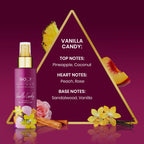 Discover this premium imported body mist set featuring the delightful Vanilla Candy fragrance with tropical notes.