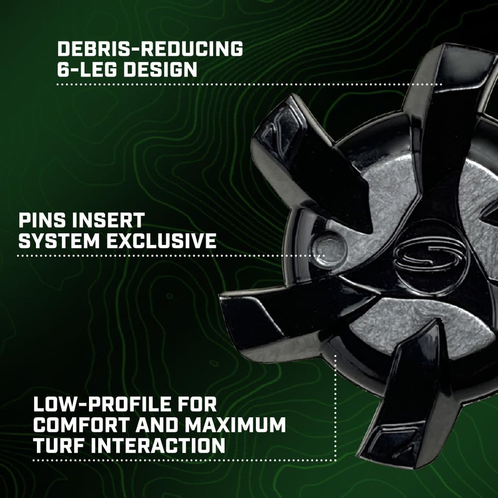 Discover Softspikes Black Stealth Golf Cleats, featuring a 6-leg design for optimal turf interaction, exclusively at Curat Cart.