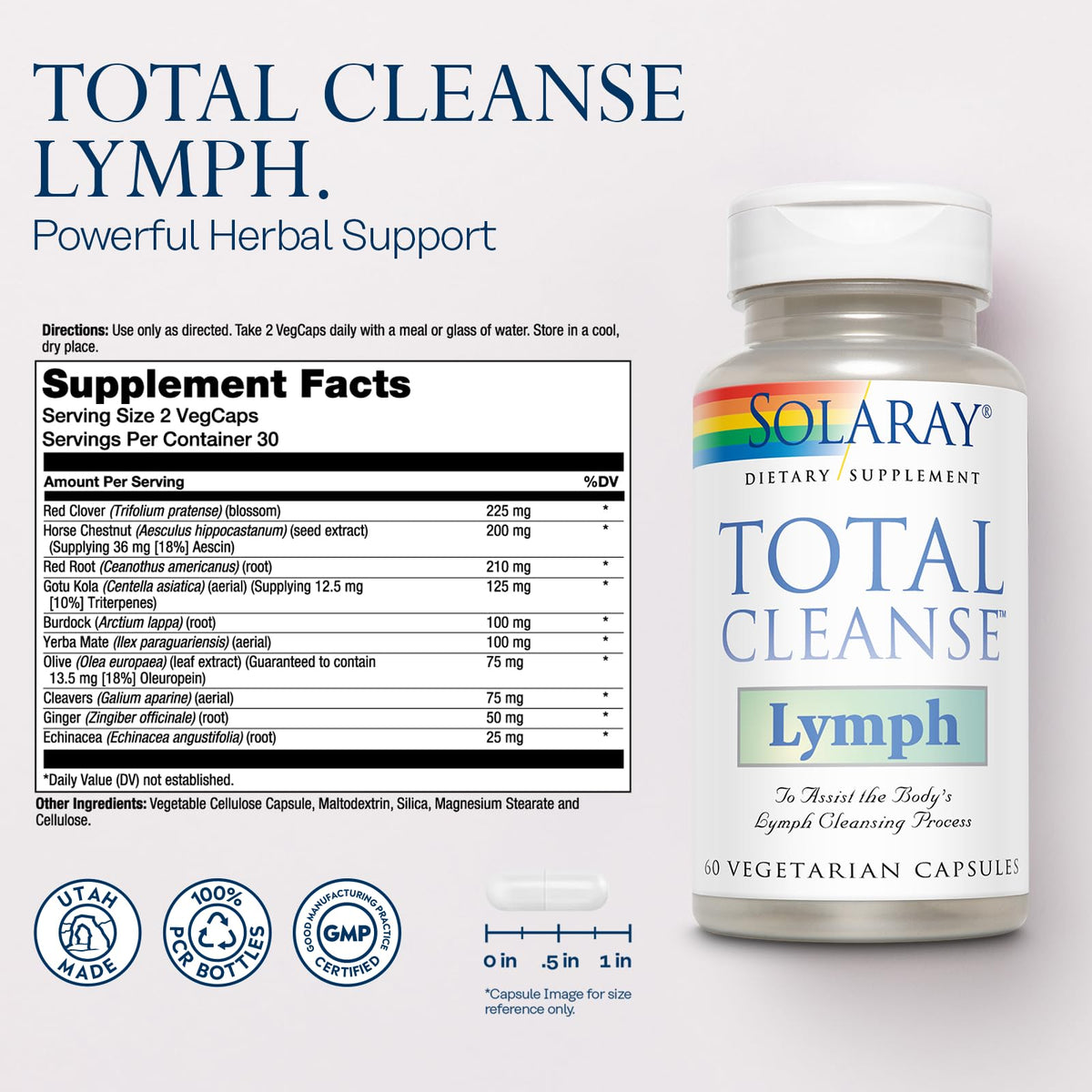 Solaray Total Cleanse Lymph offers powerful herbal support in 60 vegetarian capsules. 100% Authentic, available at Curat Cart in India.