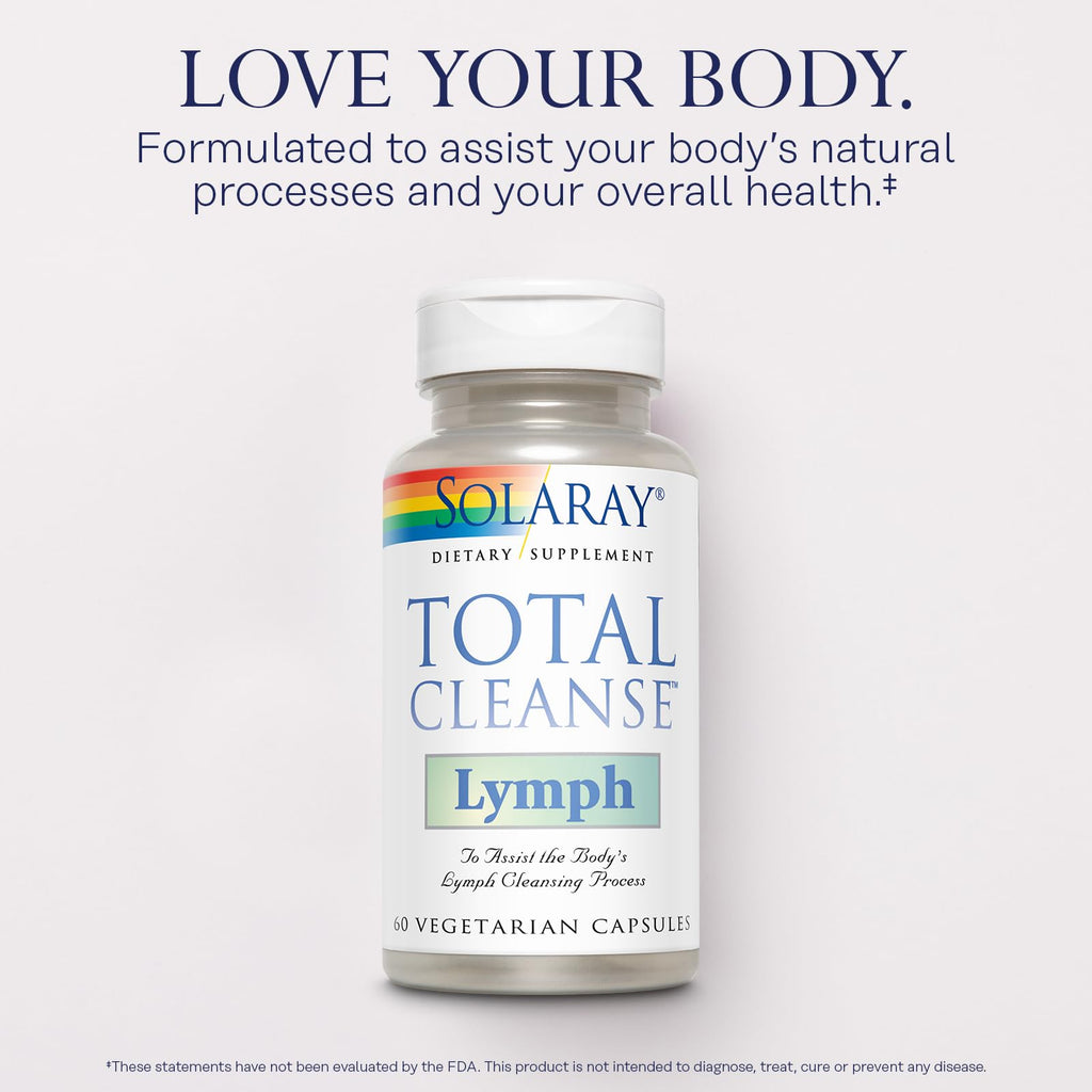 Solaray Total Cleanse Lymph in official packaging, featuring 60 vegetarian capsules to support your body's natural processes. Available at Curat Cart.