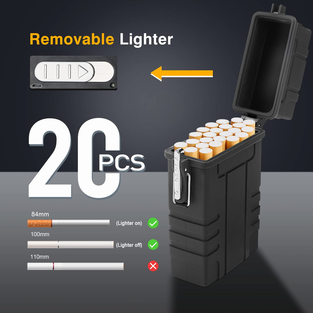 SOMGEM cigarette case holds 20 cigarettes and includes a removable lighter. Available in India, order online for convenience.