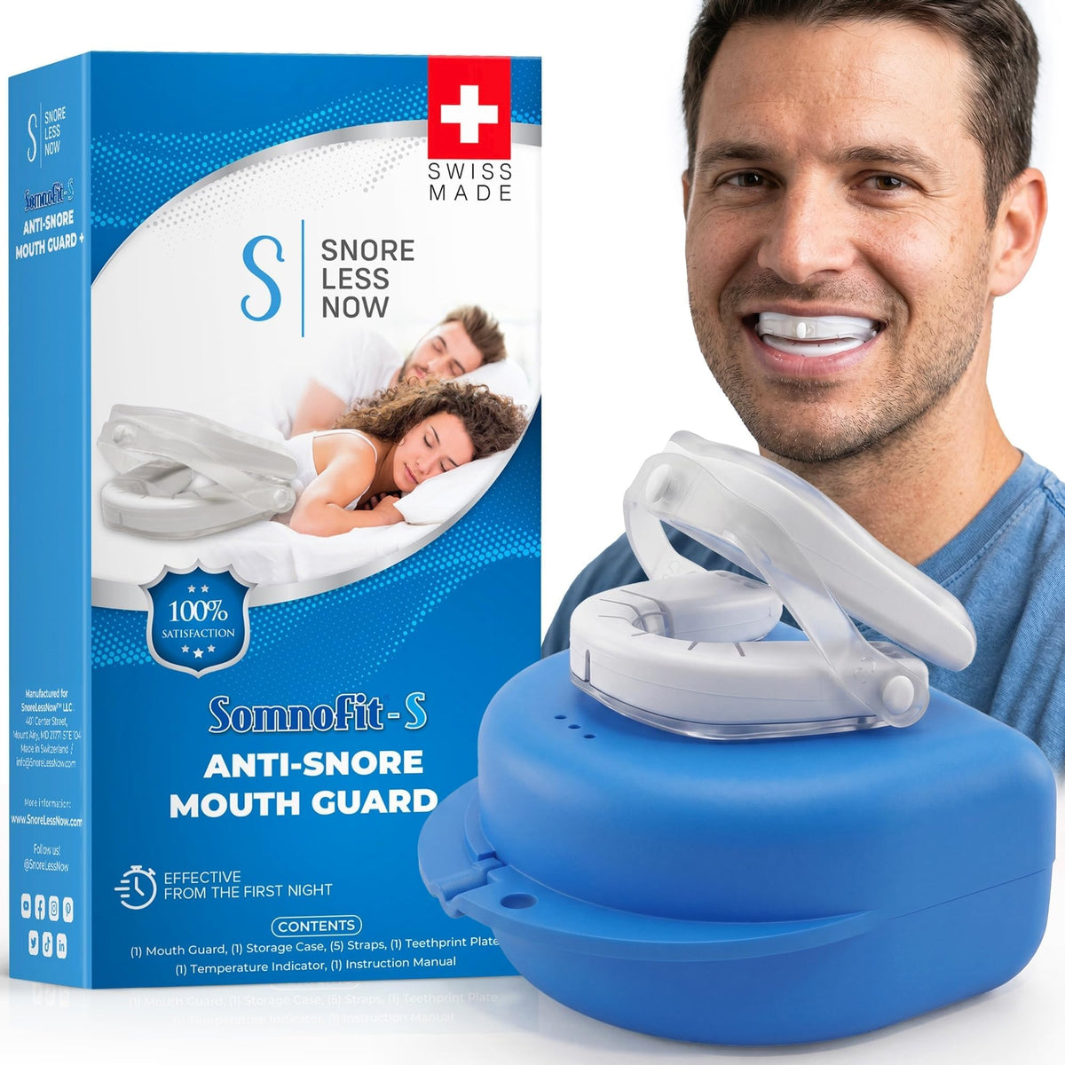 Somnofit-S Anti-Snore Mouth Guard, a premium import from Switzerland, ensures effective snoring relief. Available at Curat Cart.