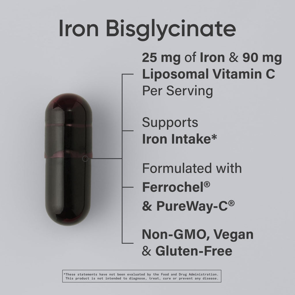 Sports Research Iron Bisglycinate offers 25 mg of Iron and 90 mg of Liposomal Vitamin C, ensuring optimal iron intake. 100% Authentic, available at Curat Cart.
